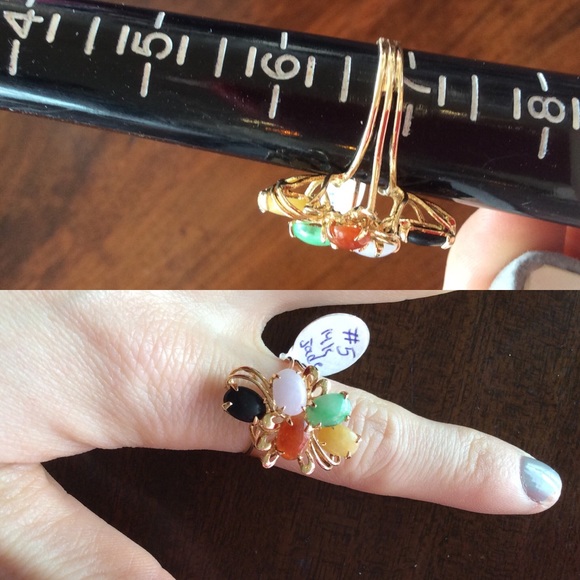 Retired Listing 14K Jade Multi Rainbow Stone Ring - Picture 4 of 8
